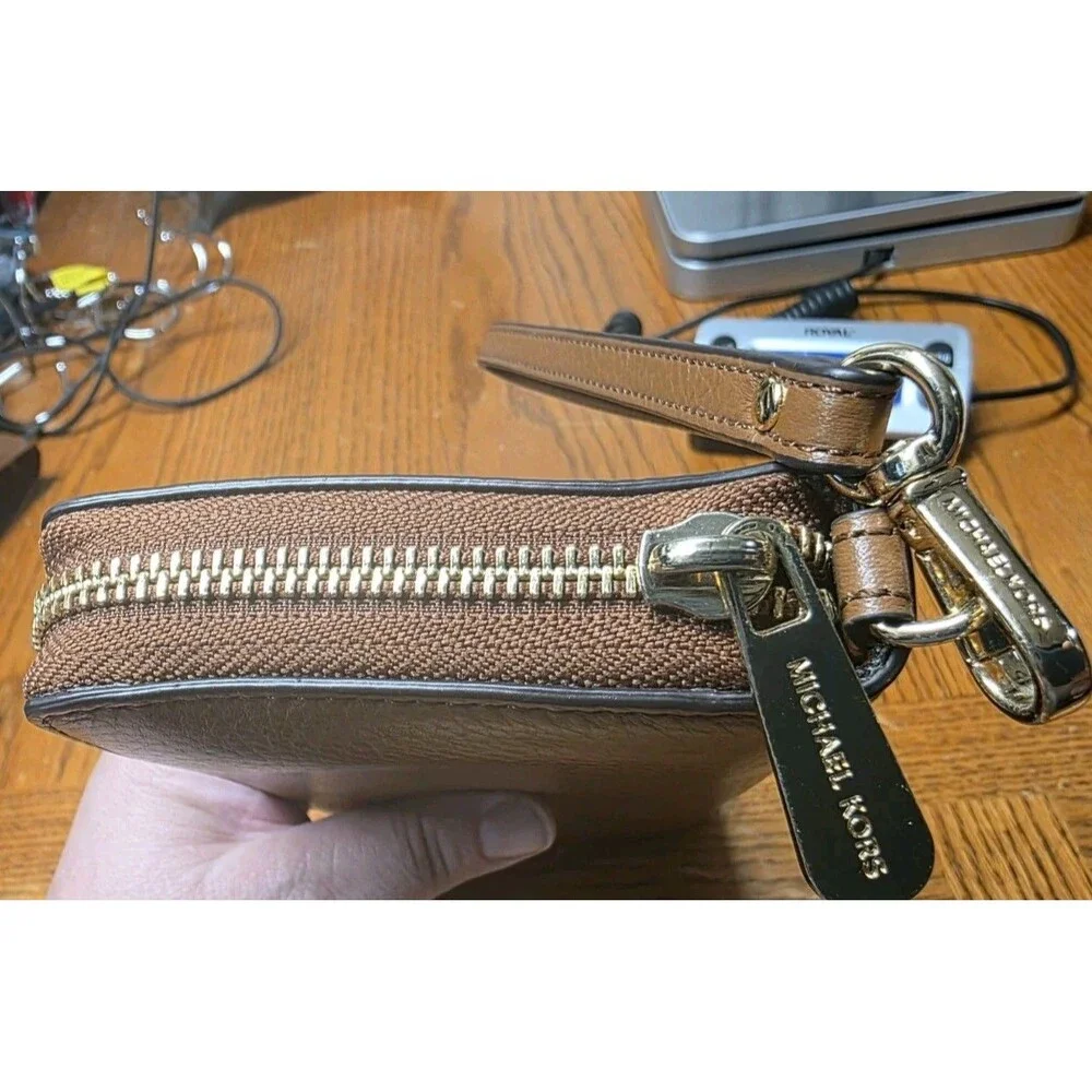 Michael Kors Brown Leather Zip Around Wallet Wristlet  Full Size